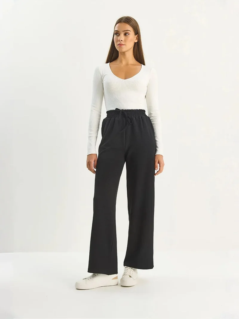 Bianco Lucci Black LUCCI High Waist Wide Leg Pants for Women | Best Price UAE